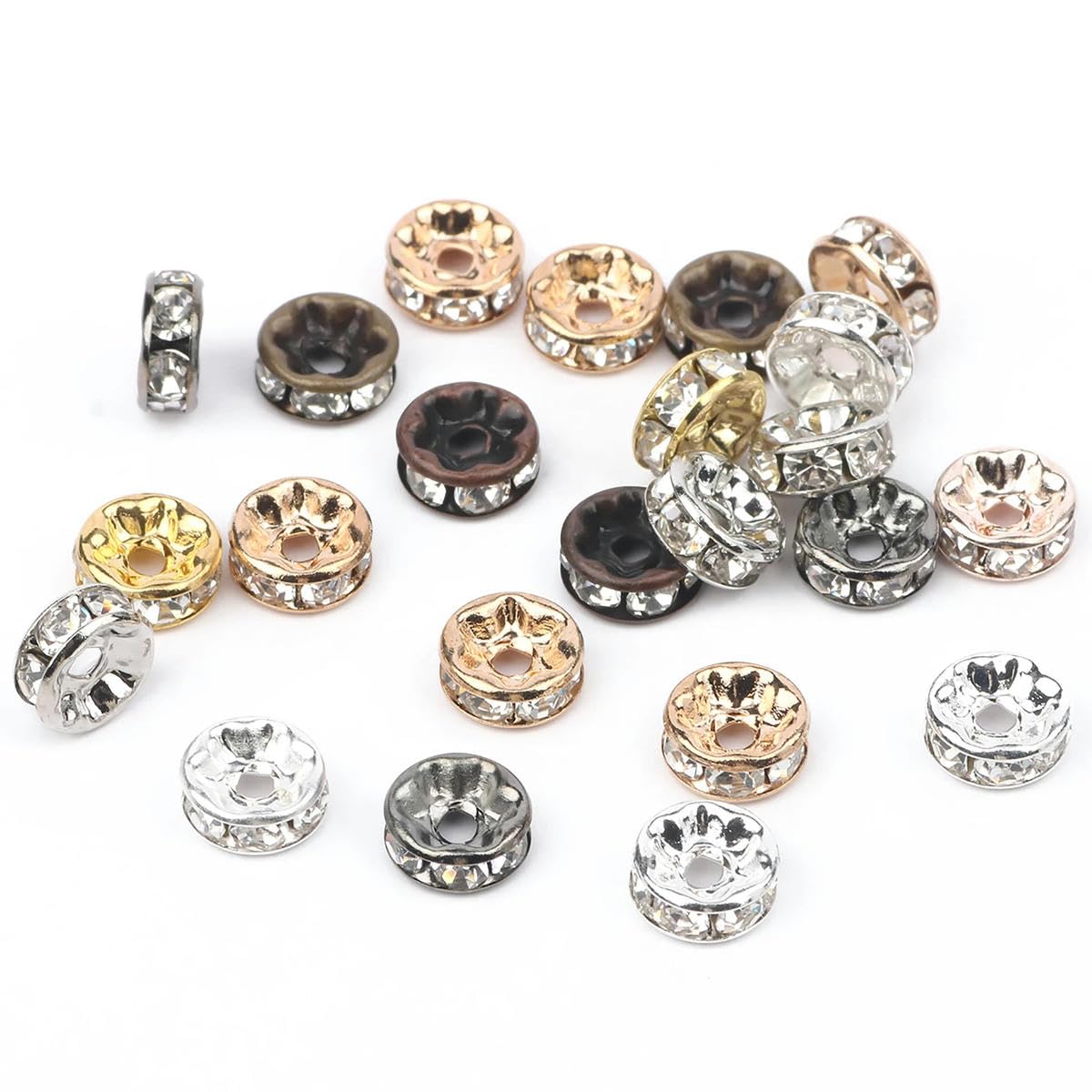 SAVITA 400 Perline Rondelle In Cristallo 8mm - Argento, Oro, Oro Rosa, Laser - Per Creazione Gioielli Fai-da-te - 4