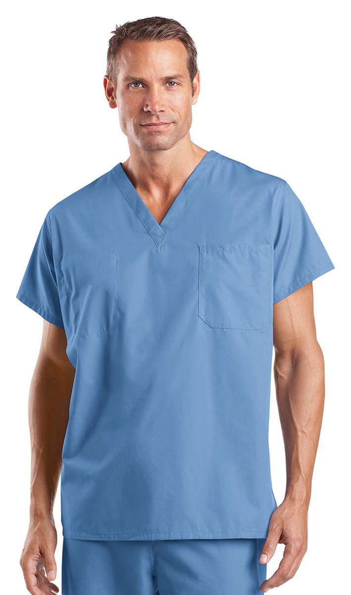 Natural Uniforms Standard Unisex 3 Pocket Scrub Top (Small, Ceil Blue)