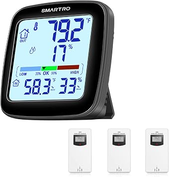 SMARTRO SC92 Professional Indoor Outdoor Thermometer Wireless with 3 Sensors Digital Hygrometer Room Humidity Gauge Temperature and Humidity Meter & Pro Accuracy Calibration