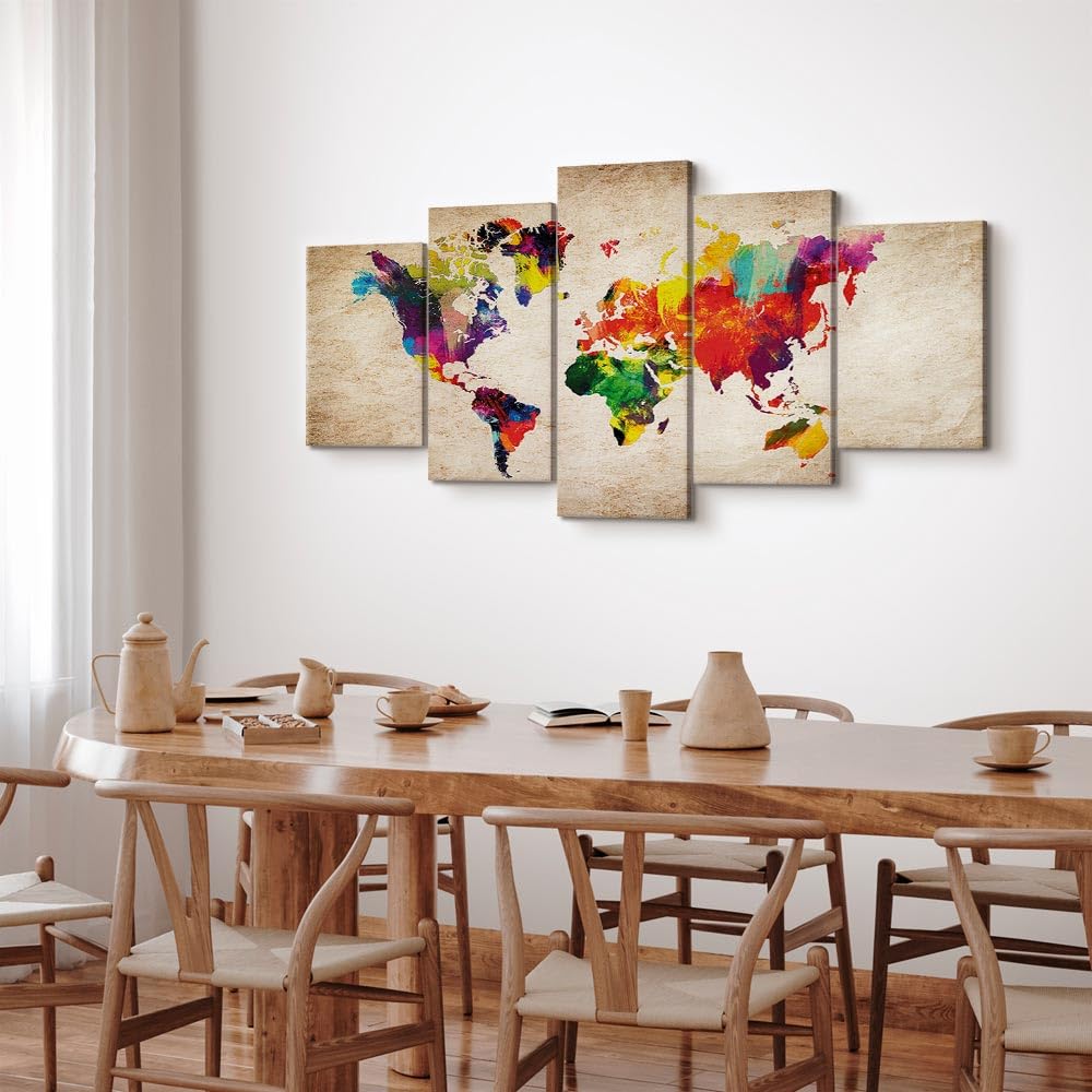 murando - Quadro Mappamondo Colorato 225x112.5 cm 5 Pezzi - Stampa su Tela con Struttura - Quadri Componibili Moderni Soggiorno Grandi - Planisfero da Parete - Mappa del Mondo Astratta k-C-0083-b-m