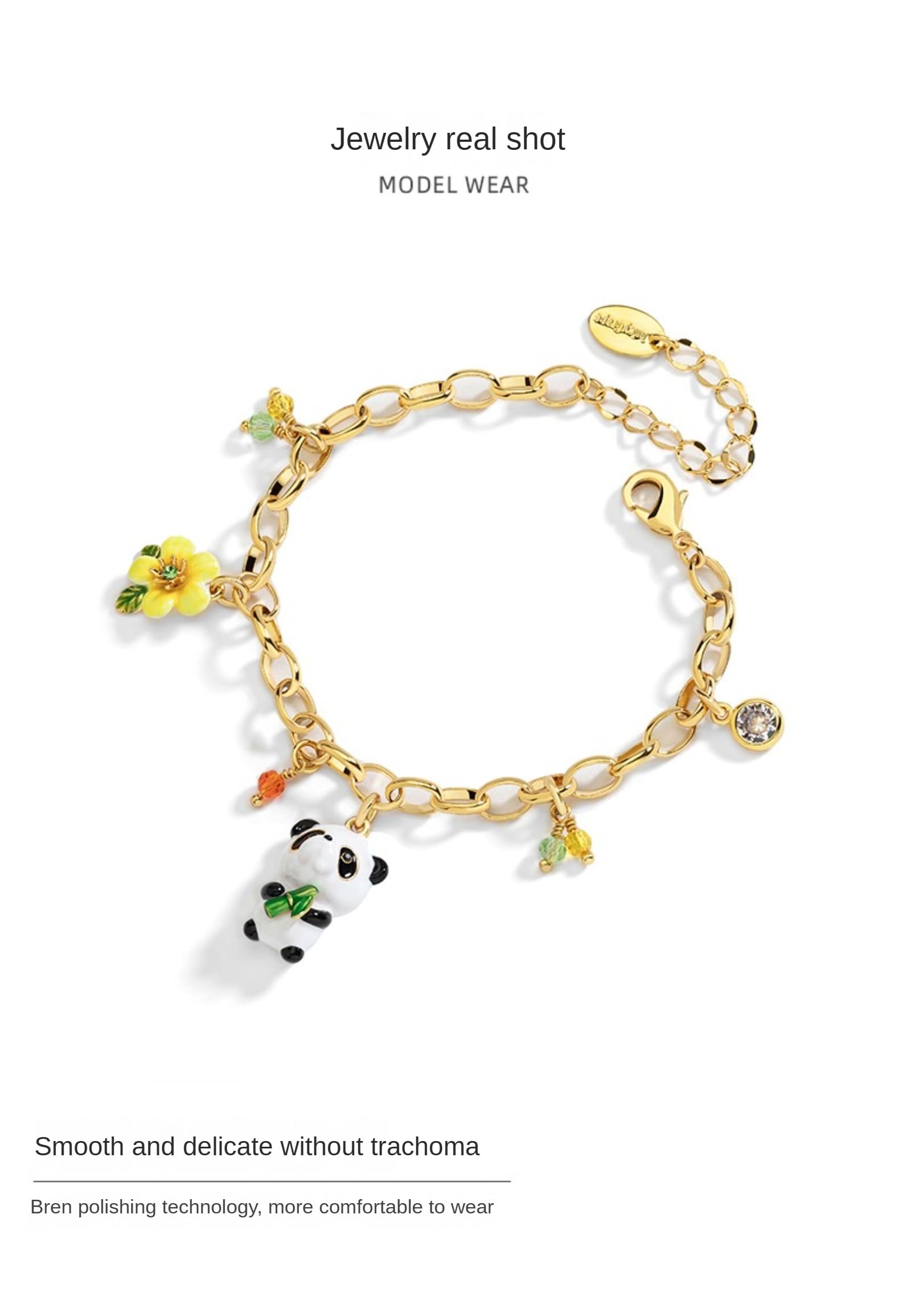 Girls' Jewelry, Cute Panda Bracelet, Women's 3D Animal Faience Flower Hand Accessories, prezent urodzinowy, prezent na wymianę, Mittelgroße, Miedź, Bez kamieni szlachetnych