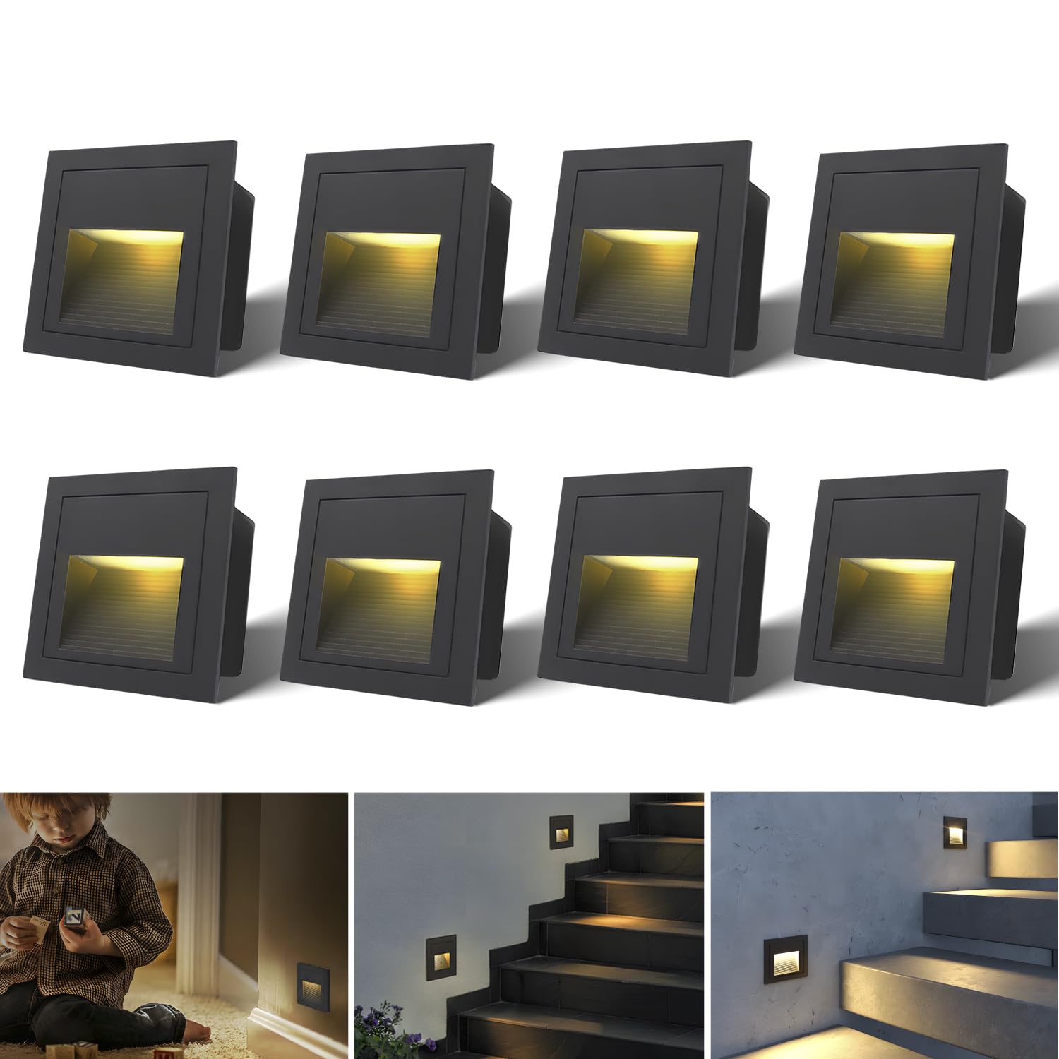 Arotelicht 3W LED Éclairage d'escalier Applique murale 230V Blanc chaud Aluminium Encastré IP44 Noir Lumière de marches