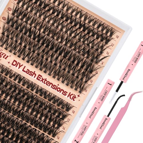 Higu clace Juego de extensiones de pestañas, 280 unidades, 30D + 40D, juego de extensiones de pestañas naturales, reutilizables, con adhesivo y sellador y aplicador (10 – 18 mm)