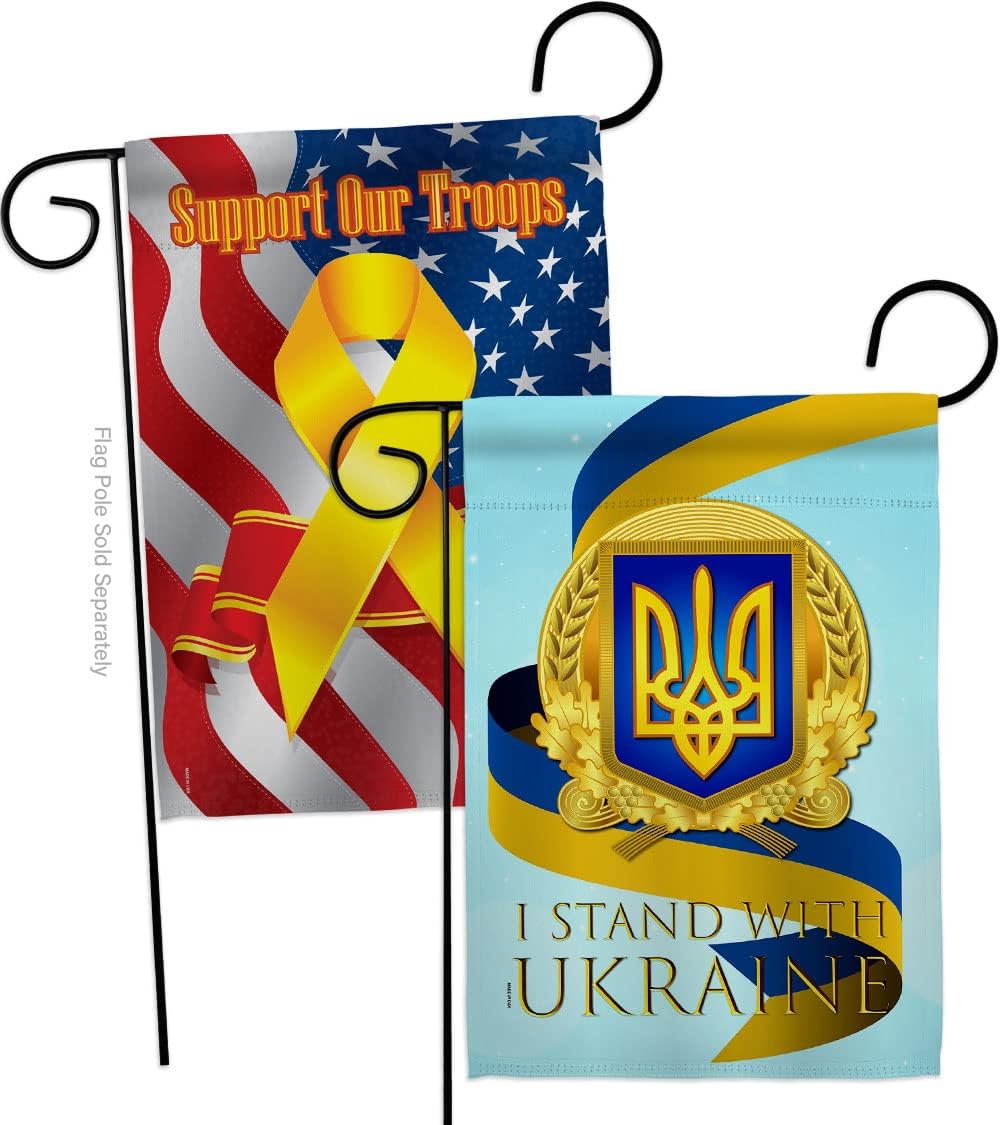 We Stand with Ukraine Garden Flags Pack Support Cause For Ukrainian Our Troops Small Decorative Gift Yard House Banner Double-Sided Made In USA 13 X 18.5