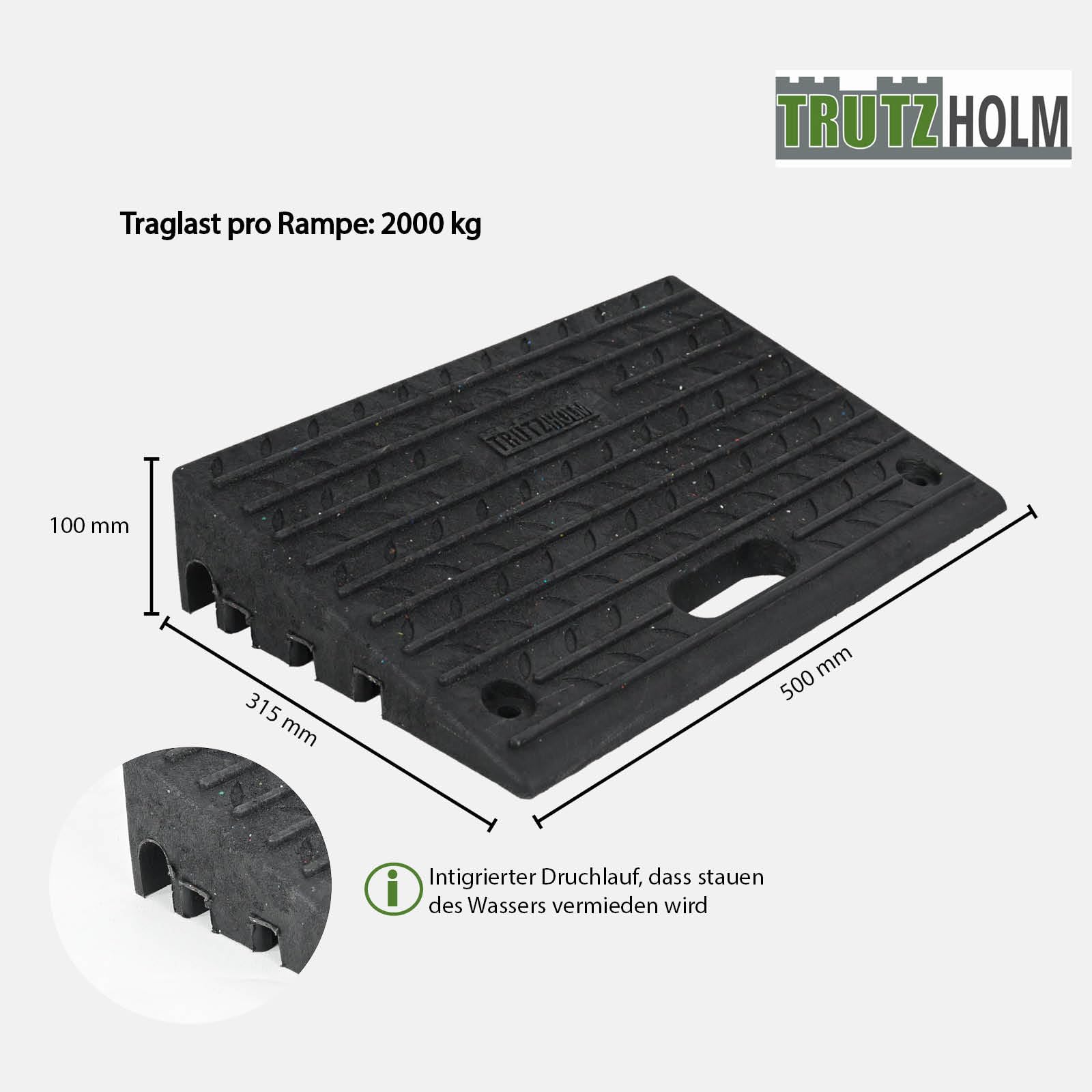 Bordsteinrampe für 10 cm Ausgleich aus Robustem Gummi - Rampe für Rollstuhl, Türschwelle, Auto, Motorrad und Bordsteinkanten - 2 Stück
