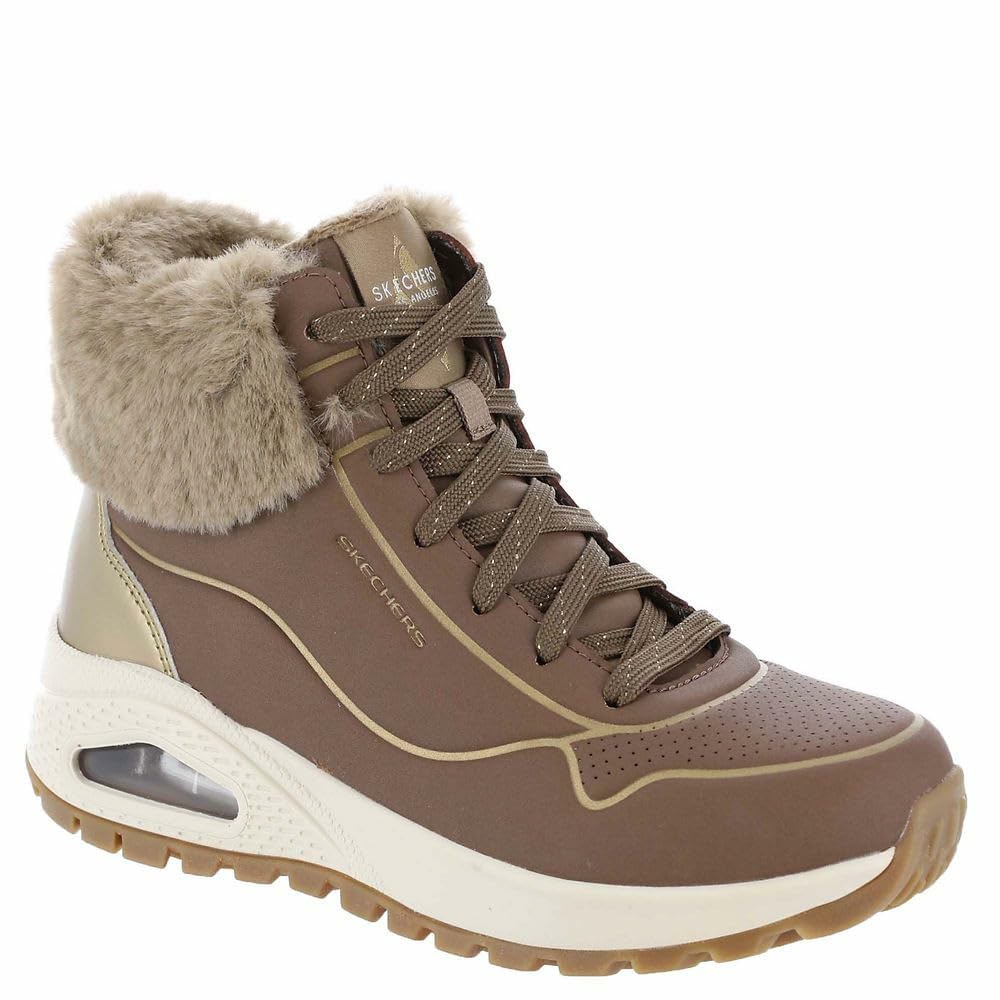 Skechers Women's Uno Rugged Fall Shimmer Ankle Boot, Taupe Durabuck/Metallic Duraleather//Faux Fur, 8 UK