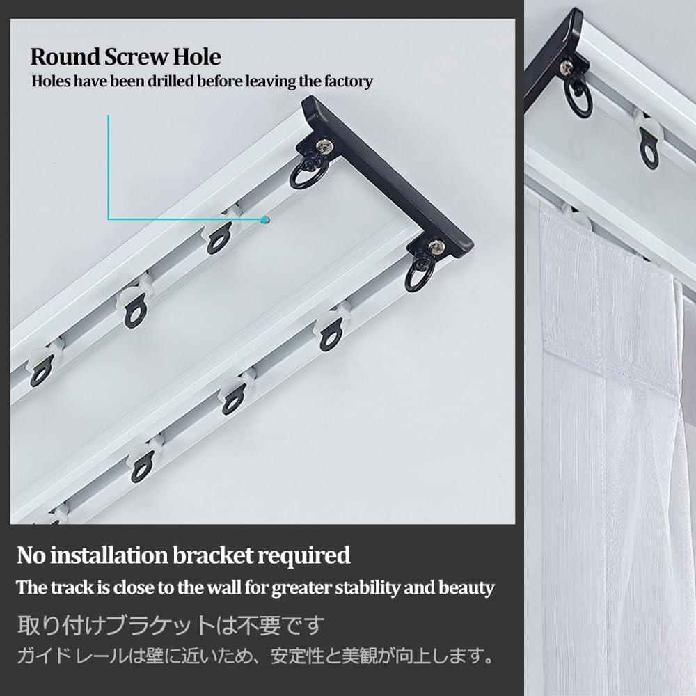 Ultradünne Vorhangschiene 2-Lauf/Deckenmontage Doppelschiene/Unsichtbare Gardinenstange Aus Aluminiumlegierung/Raumteiler-Gardinenschiene(Black,360cm(3 * 120cm))