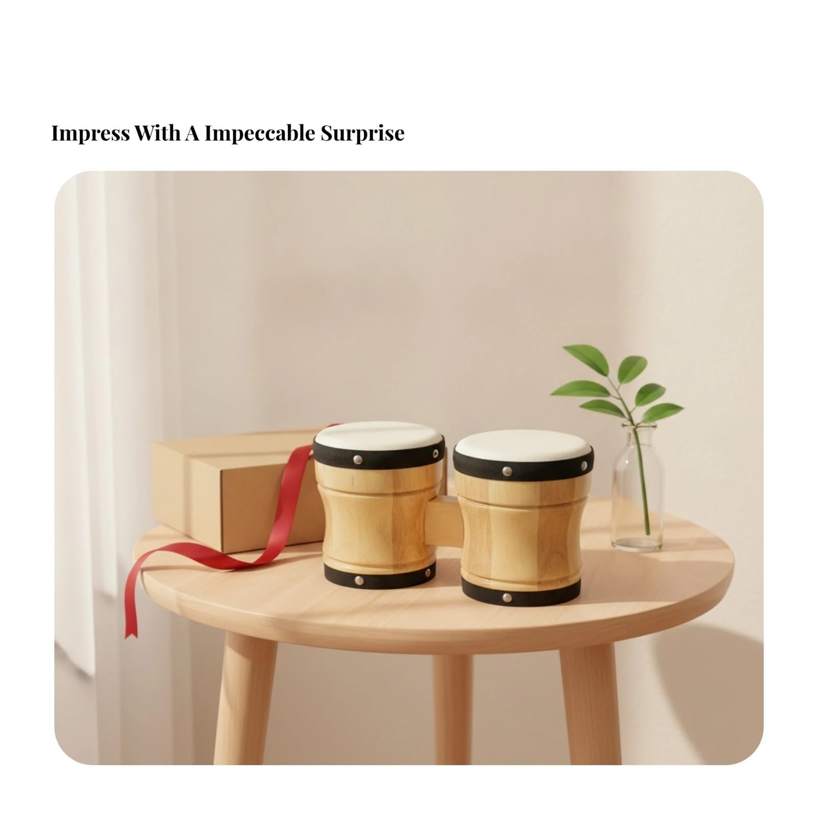 Bongos Tambores Bongo de Madera Tamaño Compacto Par Bongos Juego Tambor Portátil Fácil Tocar