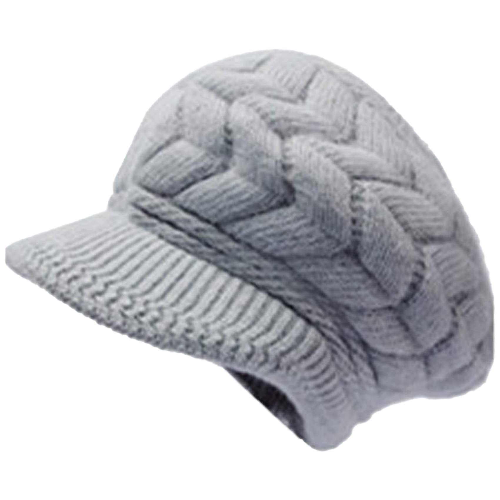 Ausuaya Women's Grey Winter Beanie Hat Brim, Winter Newsboy Hat Warm Fleece Lined & Visor For Wool Knit Cap It-Ws-H3