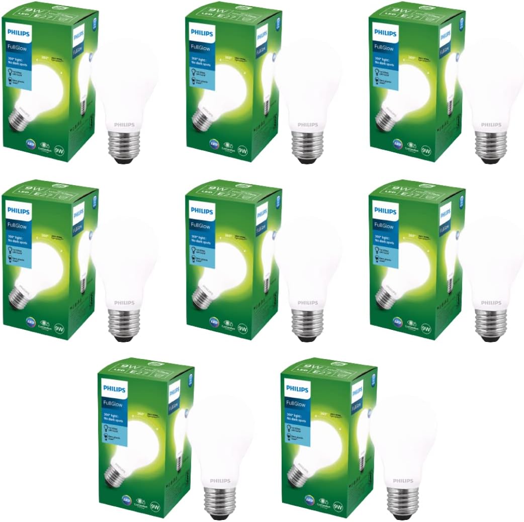 Full Glow Energy Saver Filament Glass E27 LED Bulb | 9-watt, 825 Lumen Full Glow Frosted Diffused LED Bulb, Cool Daylight, Pack of 8