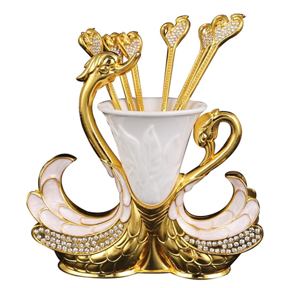 Vjsujehgy Elegant Swan Base Metal Fruit Fork Set with Moon Cake Fork & Dessert Spoon for Home and Events