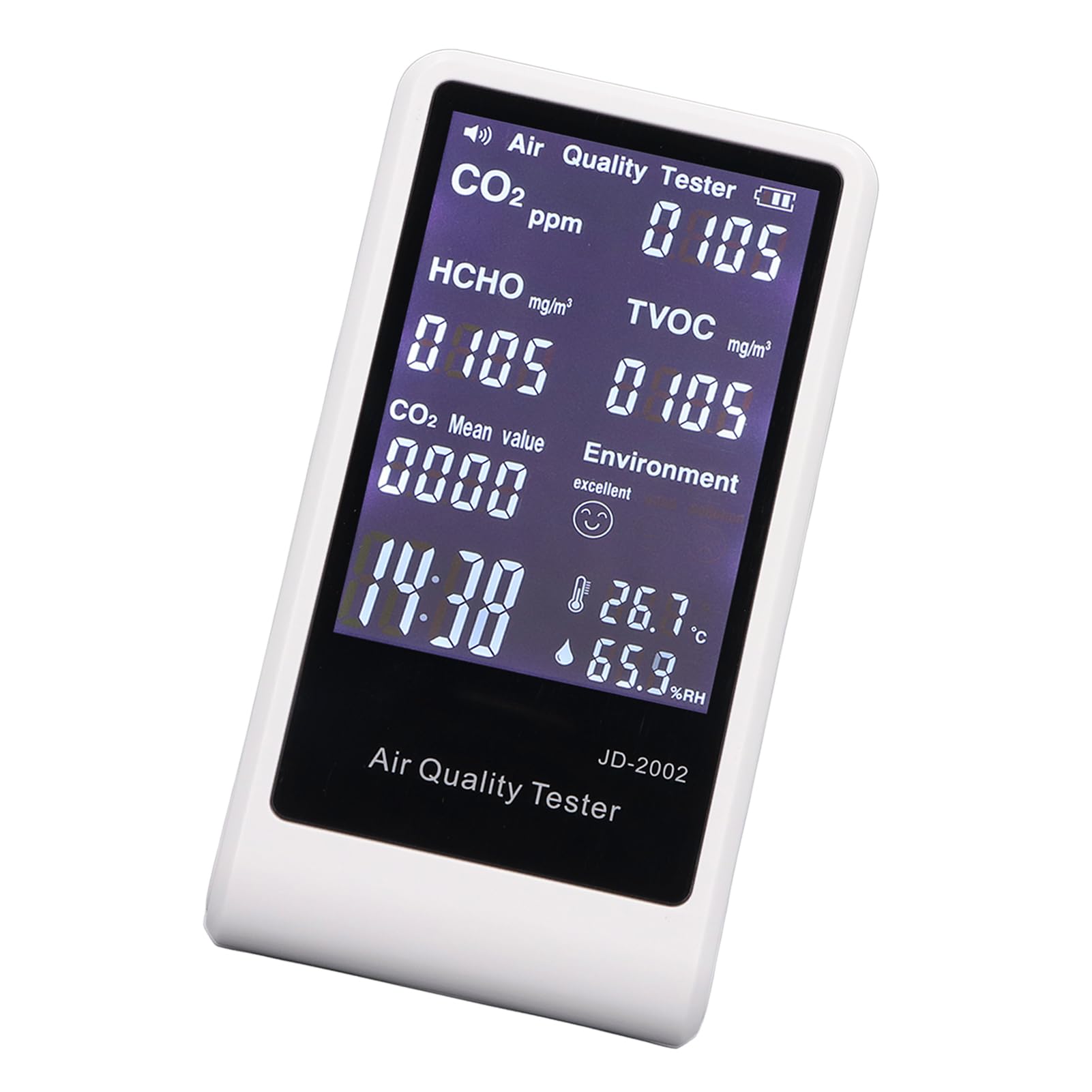 Luftqualitätsmonitor, CO2-Detektor, Automatischer Alarm, Temperatur, Luftfeuchtigkeit, Echtzeitprüfung, Wiederaufladbar für Detektor