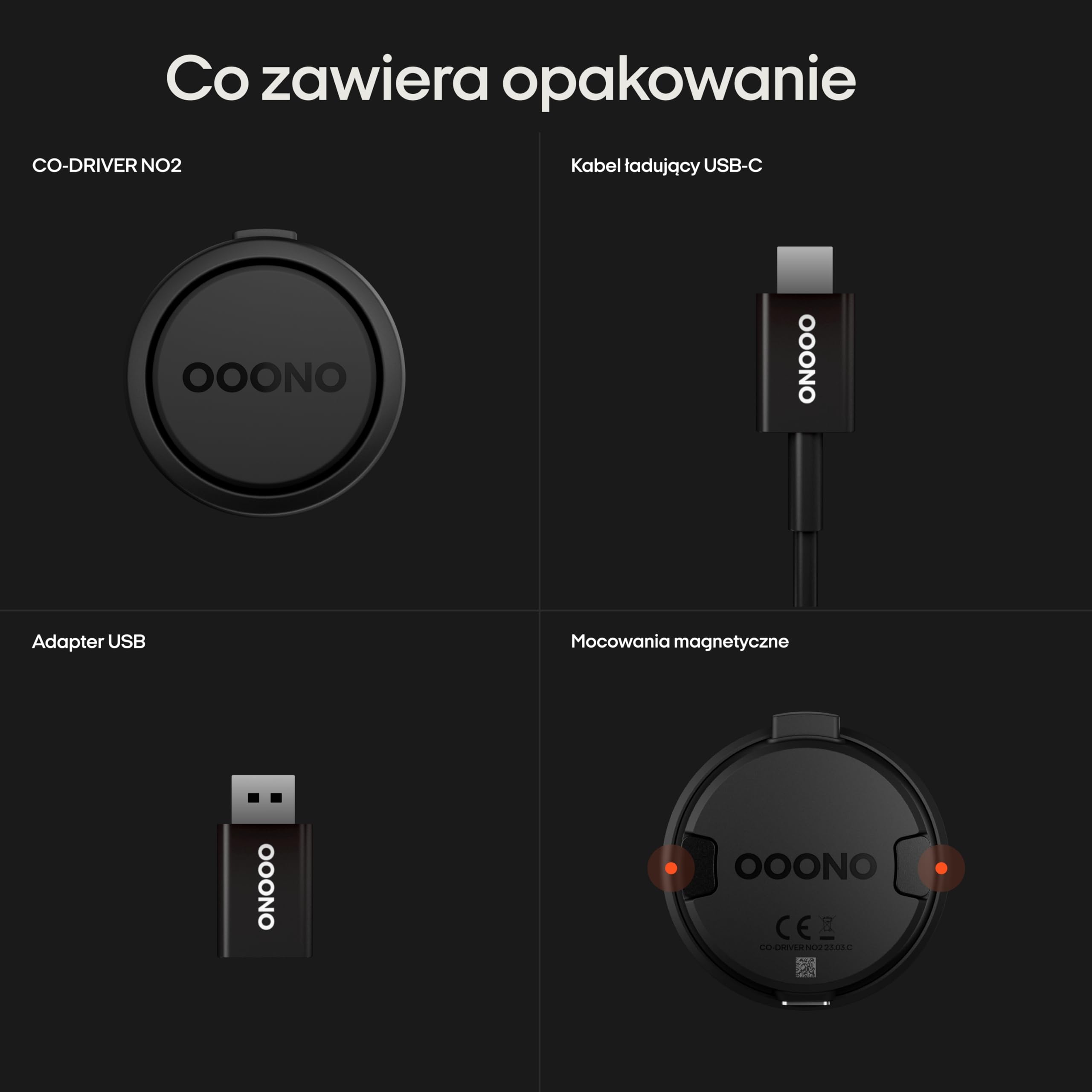 OOONO Co-Driver NO2 – udoskonalony asystent drogowy do samochodu – ostrzega przed fotoradarami i zagrożeniami na drodze – ładowalny – wskaźnik LED – kompatybilny z CarPlay i Android Auto