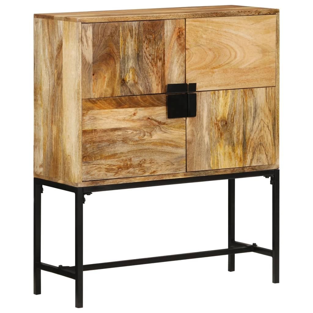 Armadietto alto in legno di mango massiccio con struttura in metallo, 80 x 30 x 95 cm, design vintage, per soggiorno, corridoio e camera da letto