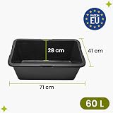 Garronda Bac à mortier rectangulaire en plastique recyclé Noir 60 L Lot de 1, fond renforcé, échelle graduée, bac plastique rectangulaire empilable pour chantier, auge de maçon GD-0169 - 2