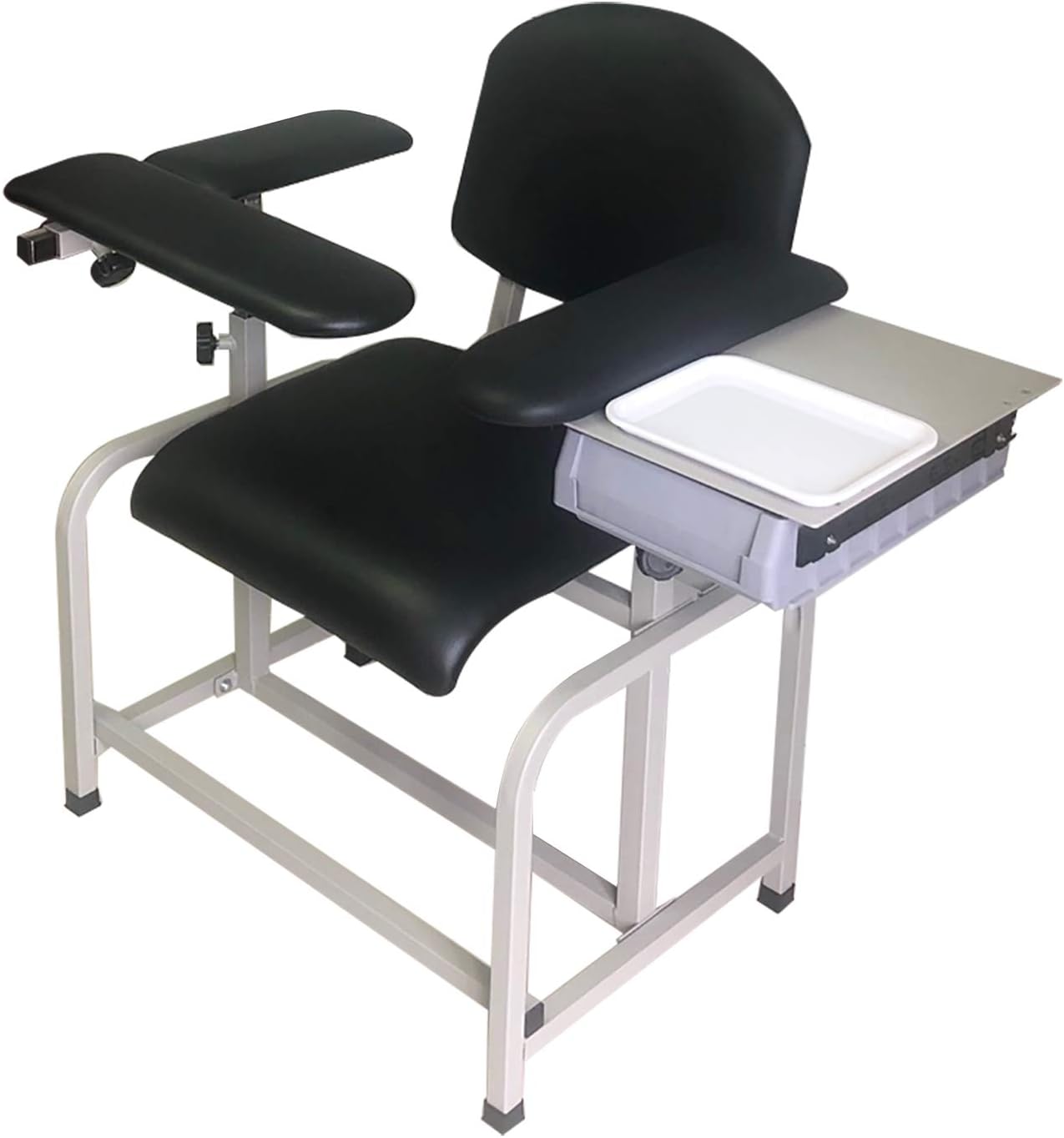 Helsevesen Comfortable Padded Blood Drawing Chair with Large Drawer & Syringe Tray, Clinical Chair with Soft Padded Seat, Phlebotomy Chair with Adjustable Armrest