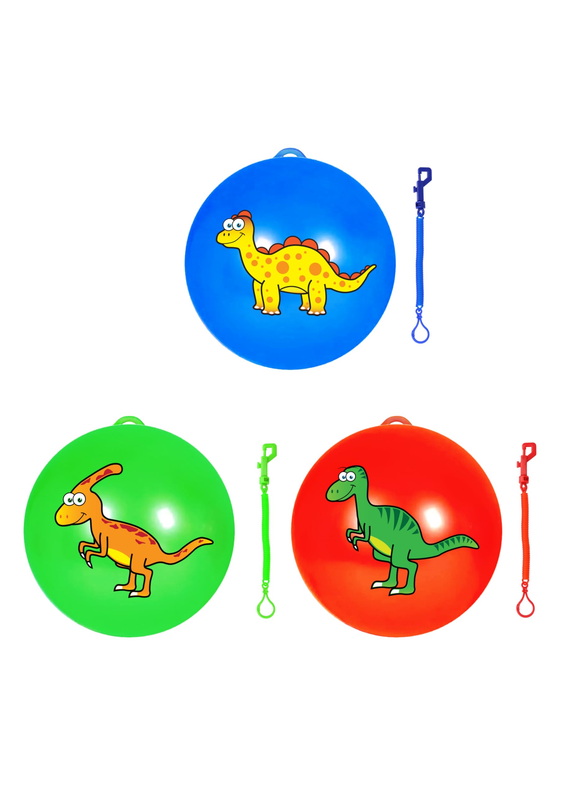 HENBRANDT Dinosaur Bounce Ball - 25cm PVC Kids Play Balls with Keychain Hook, Indoor Outdoor Beach Pool Toy in Blue Green Red