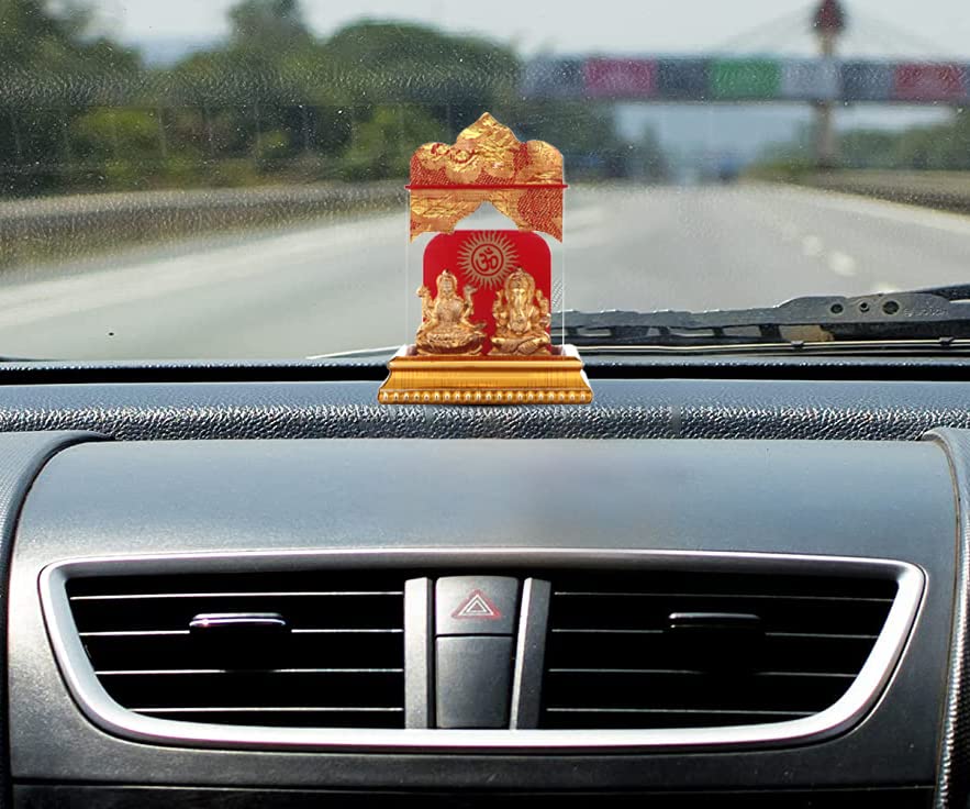 Awesoome Craft Goddess Laxmi and Ganesh Idol Status Murti Acrylic Idol Golden Polish for Home Temple Ofice & Car Dashboard (Golden)