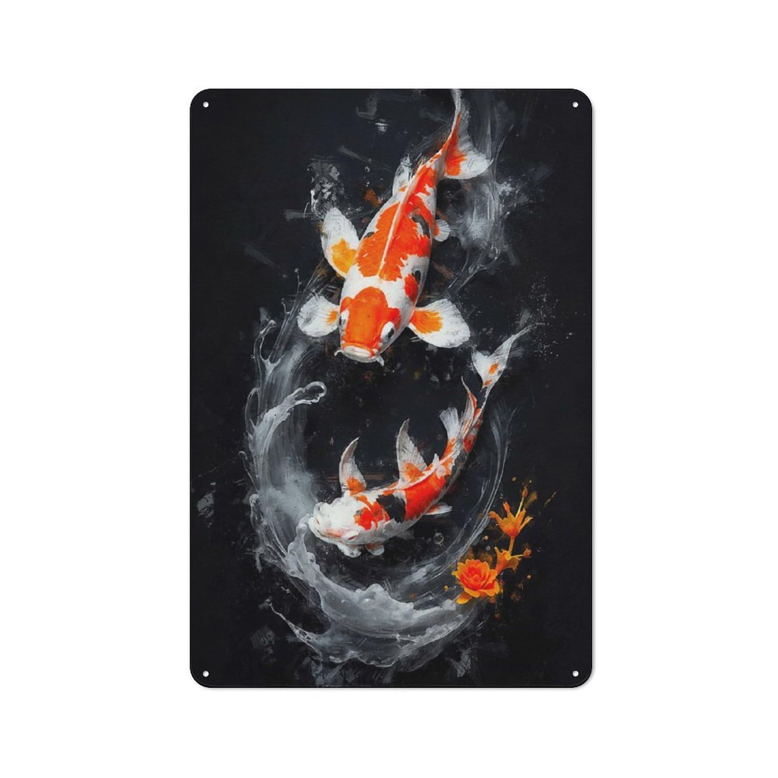 Junmoney Style-18 Tin Wall Plaque 30X20cm With Koi Underwater Dreamscape For Garage Wall, Suited To People Furnishing A Garage