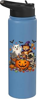 Cat Witch Mummy Ghost Kitten Pumpkin Halloween Spooky Season Stainless Steel Insulated Water Bottle