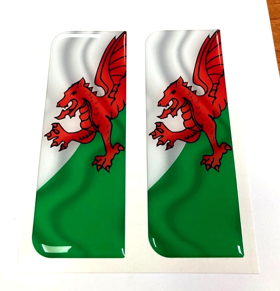 Gelz Clear Domed Wales Flag Vehicle Number Plate Stickers - 39Mm - High Gloss Domed Gel