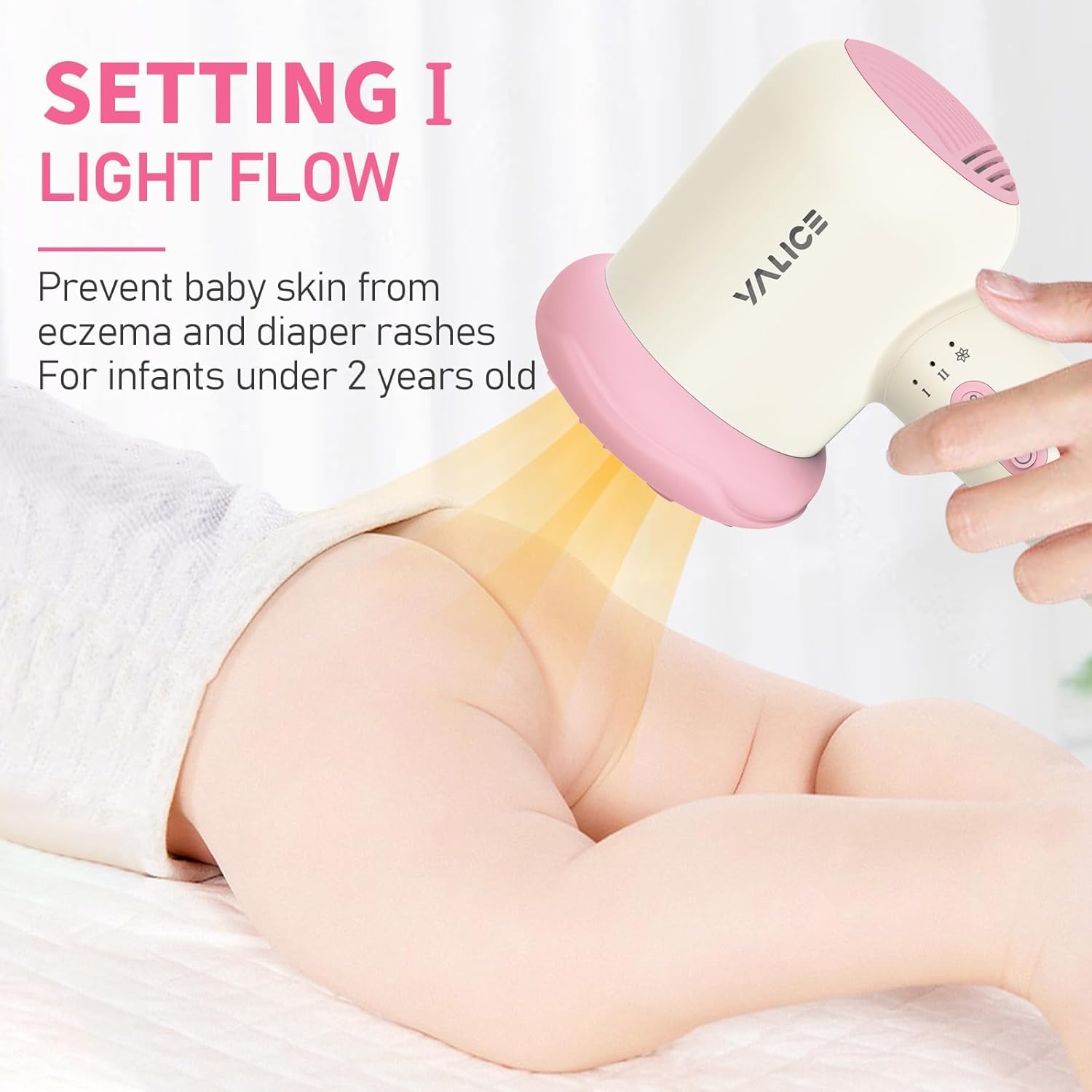 Secador de pelo inalámbrico para bebé, mini secador de pelo para niños, recargable, bajo ruido, calor suave para la piel de los glúteos del bebé con 3 ajustes de velocidad, 0-3 años de uso (rosa)