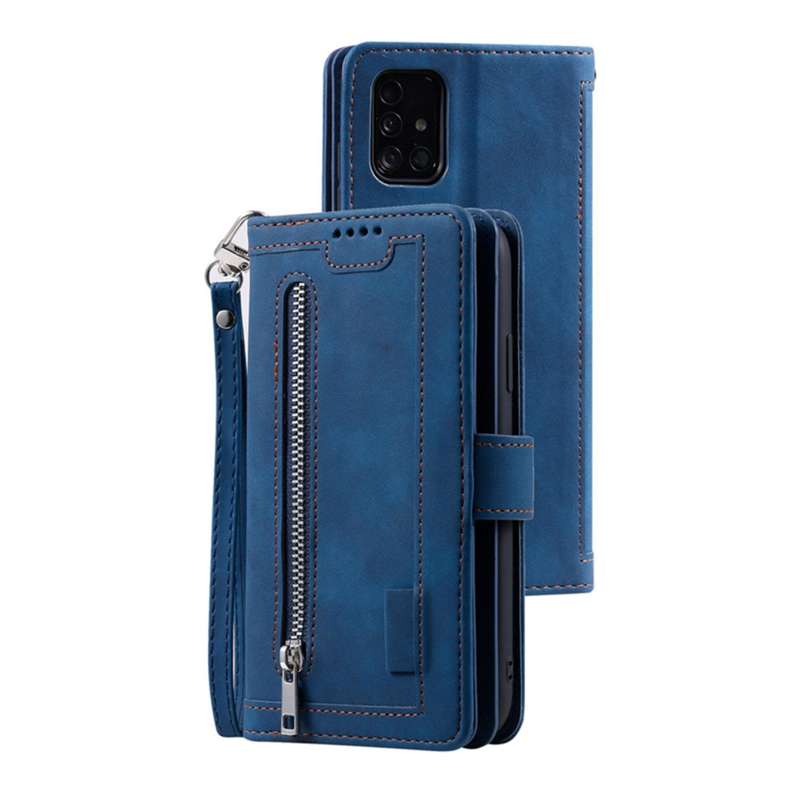 Für Samsung A72 Reißverschluss-Geldbörsen-Lederhülle (Für Samsung A72/Blau)