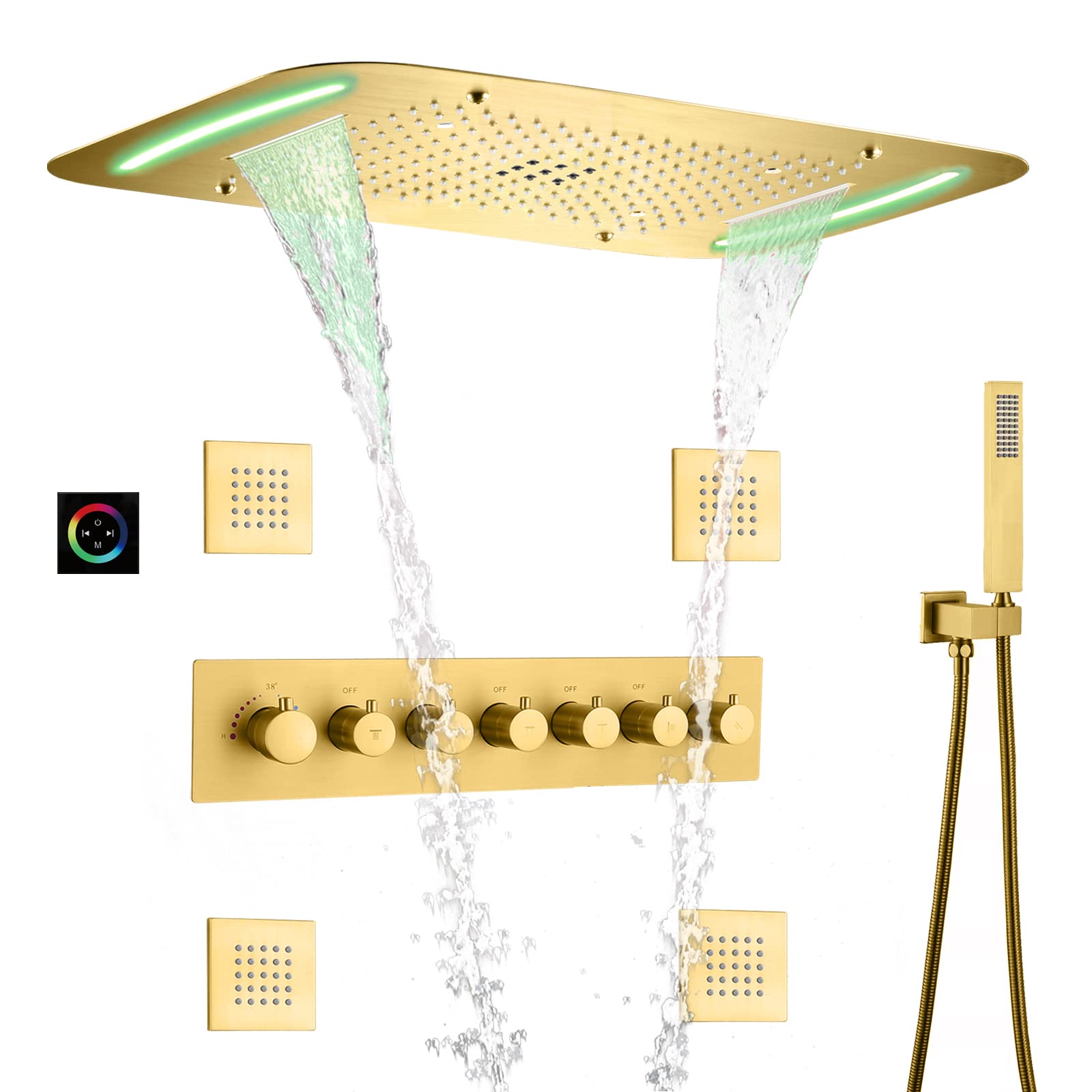 Buy DULABRAHE Brushed Gold Rain Shower Head System With Handheld Spray
