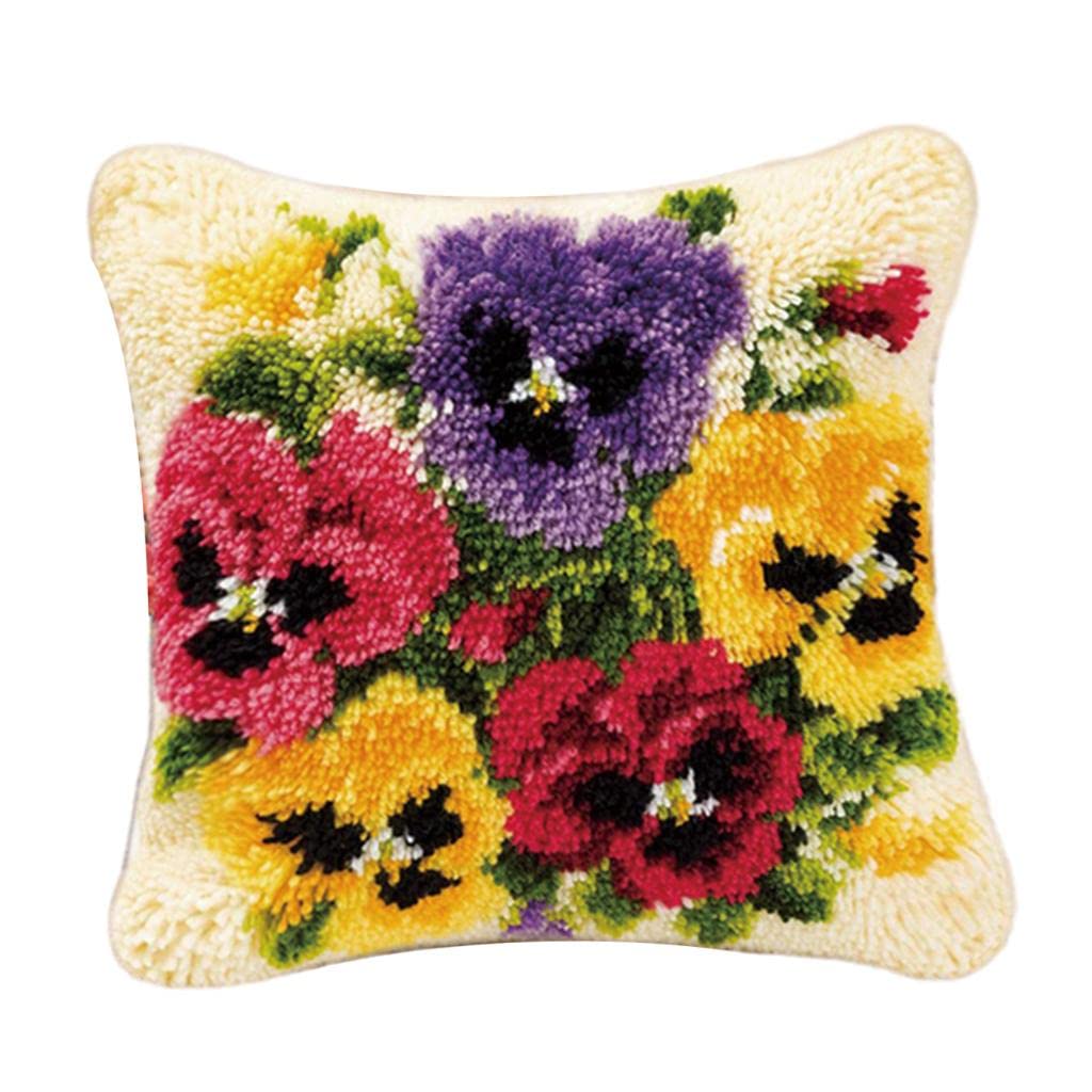 Lichts Latch Hook Kits Pillow Case Cushion Cover Making Kit 17x17 Colorful Flowers