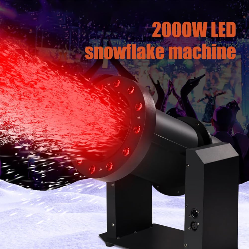 PRUJOY Macchina per la Neve Professionale silenziosa 2000W Macchina per Fiocchi di Neve Colorati con DMX/Telecomando, Macchina per la Neve a LED DMX/Telecomando