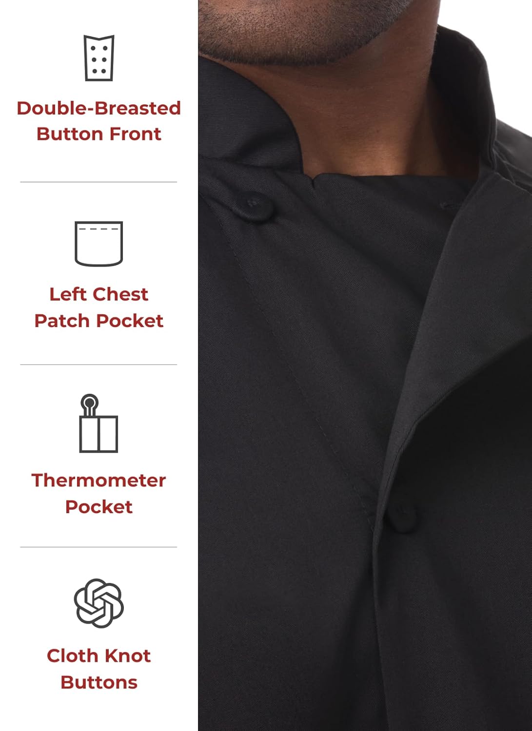 Chef Works Men's Montreal Cool Vent Chef Coat, Black, Large - Image 4