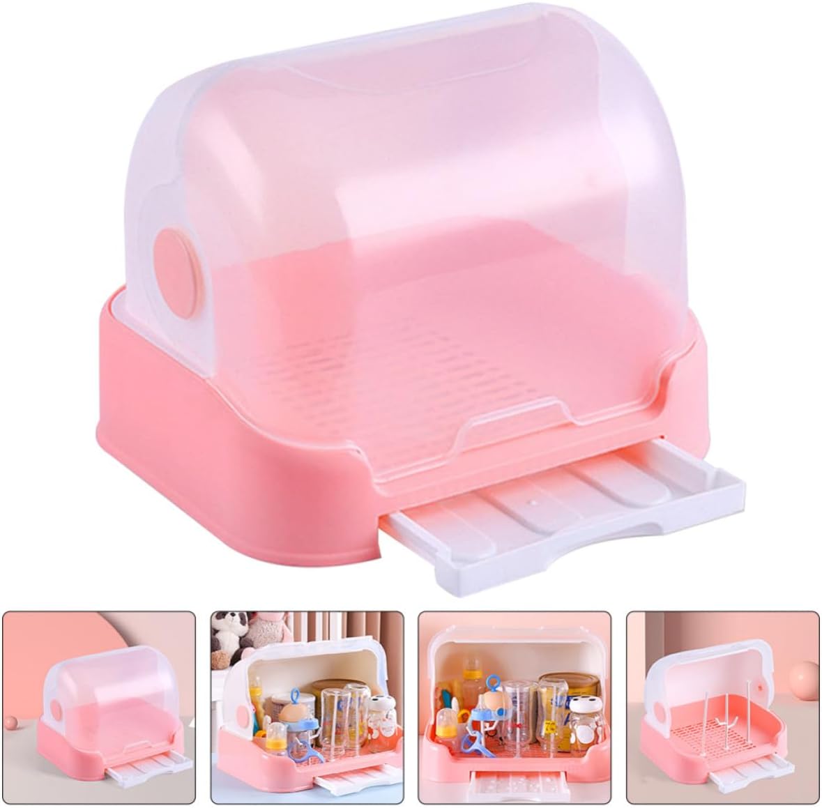 Lurrose Bottle Drying Rack for Efficient Drying Pp Material with Lid and Water Tray Storage Organizer Dustproof Bottle Holder and Cup Shelf for Kitchen Tableware and Dishes