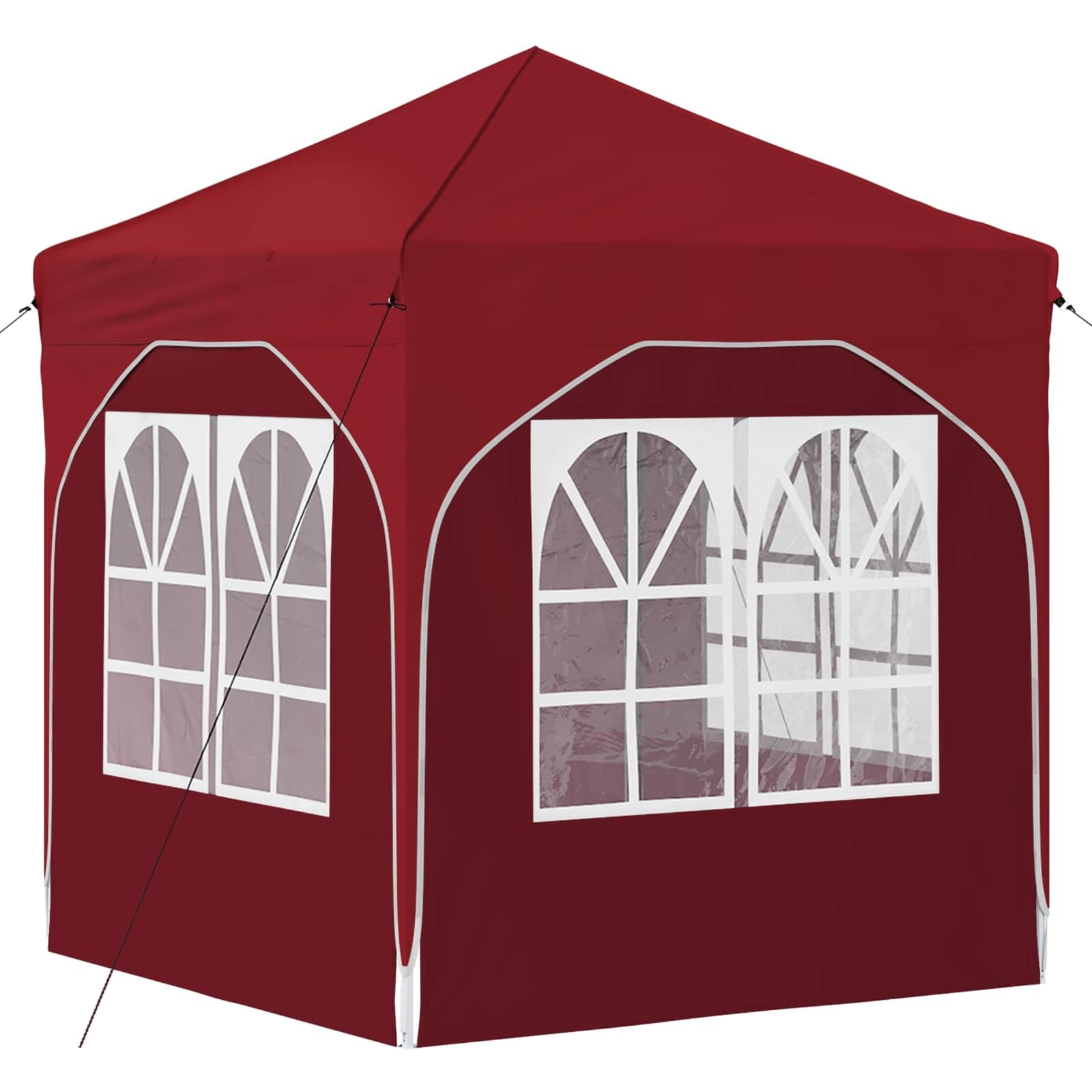 Składany namiot imprezowy 192 x 192 x 245 cm bordowy | Wodoodporna tkanina Oxford 210D, regulowana wysokość 227-245 cm, kompaktowa torba transportowa, w zestawie linki i śledzie