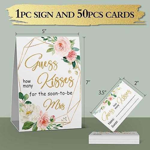 Miniatura 3 de Juego de despedida de soltera How Many Kisses, flores rosas en acuarela, adivina cuántos besos para el pronto será señora, fiesta de tribu nupcial,