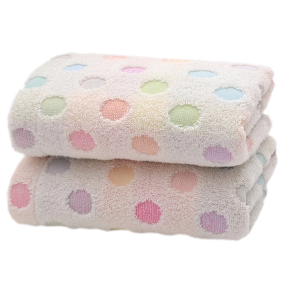 Pidada100% Cotton Hand Towels Colorful Polka Dot Pattern Soft Absorbent Decorative Towel for Bathroom 13.4 x 30 Inch Set of 2 (Beige)