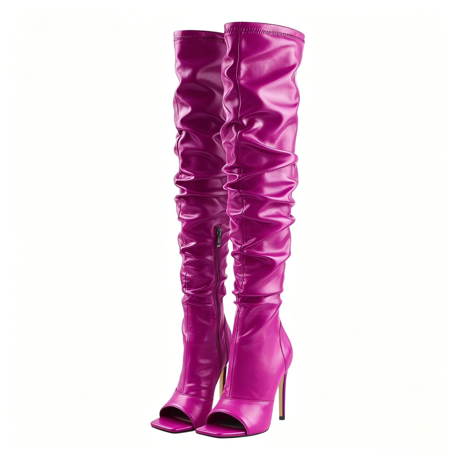 LISHAN Women's Stiletto Heel Zipper Knee/Thigh High Boots Peep/Close Toe Pull on Long Boots