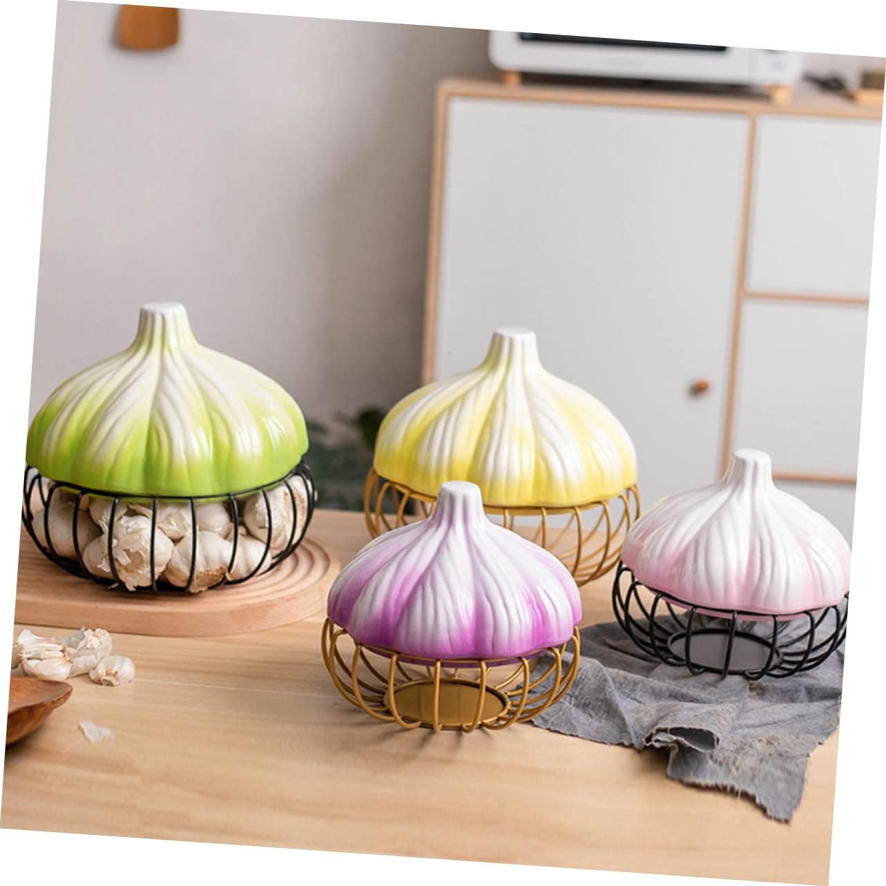 LIFKOME Egg Basket Garlic Holder Kitchen Storage Organizer Farmhouse Dinnerware