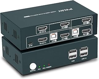 HDMI KVM Switch Dual Monitor 2 Port, 2 USB 2.0 Hub, UHD 4K@30Hz YUV4:4:4 Downward Compatible, USB Powered, Hotkey Switch, with Cables