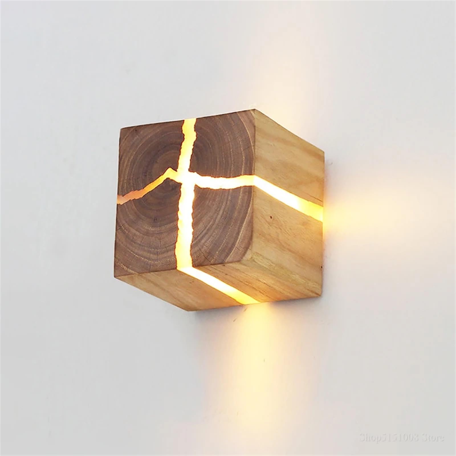 Lámpara de pared de madera maciza resina cubo aplique LED pasillo y dormitorio