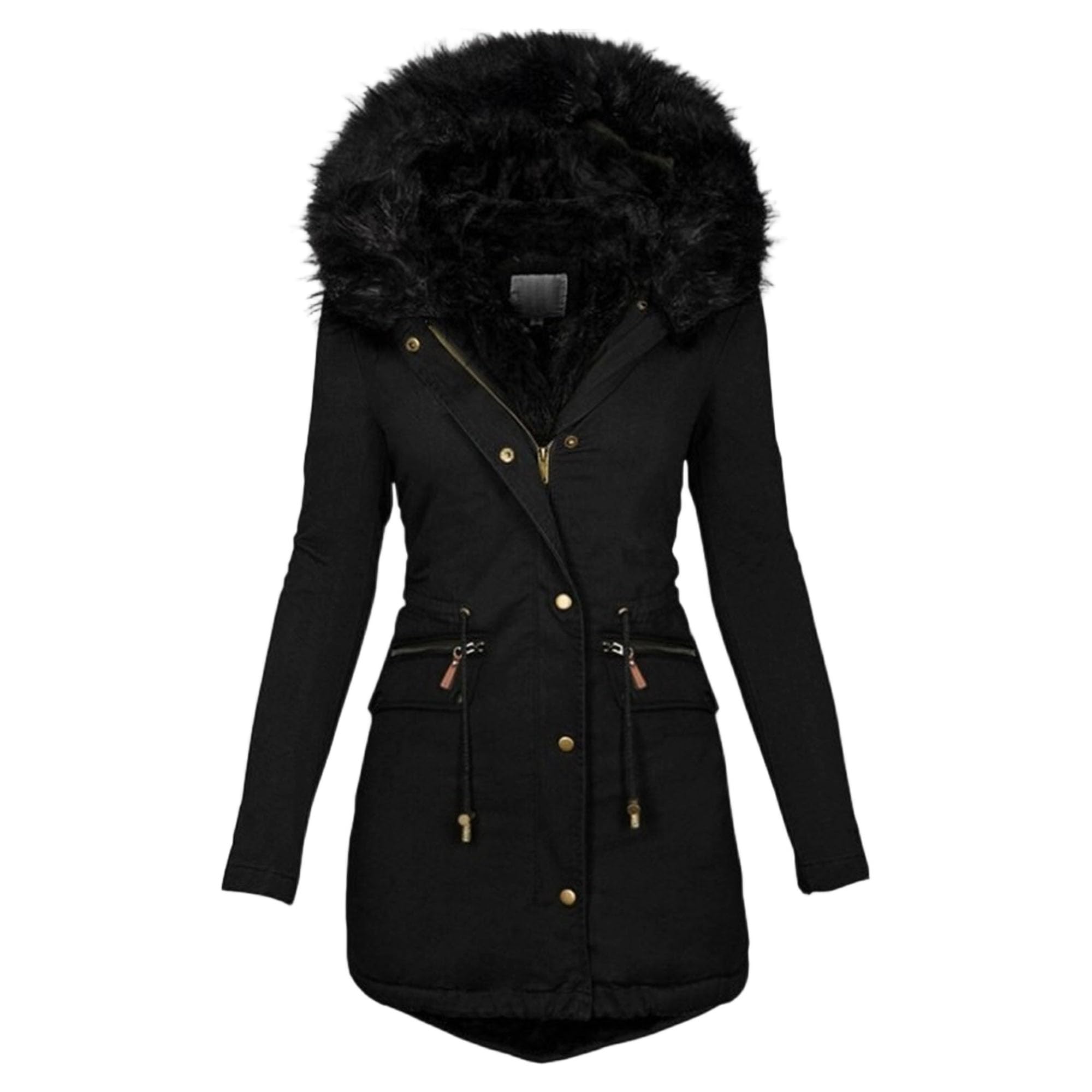 Cappotto invernale da donna con cappuccio, parka caldo e spesso, imbottito con cappuccio in pelliccia sintetica rimovibile