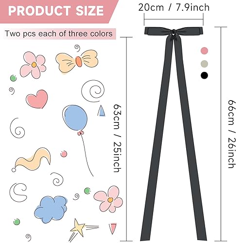 Miniatura 3 de YONOY 6 lazos para el pelo para mujer, pinzas para el pelo, lazos de metal, pasador francés con cola ultra larga, cinta de satén, horquilla para