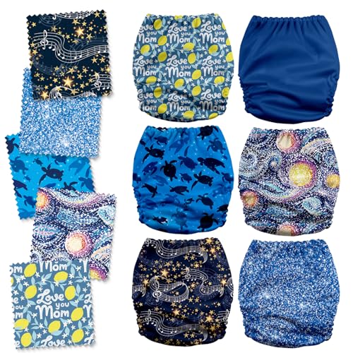 Image of Mama Koala 6 Pack Reusable Cloth Diapers 3.0 for Babies Girls Newborn, One-Size Adjustable Baby Diaper, Durable Stitching, Back Opening for Inserts, Breathable Awj Lining, Leak Prevention-Dreamy Sky