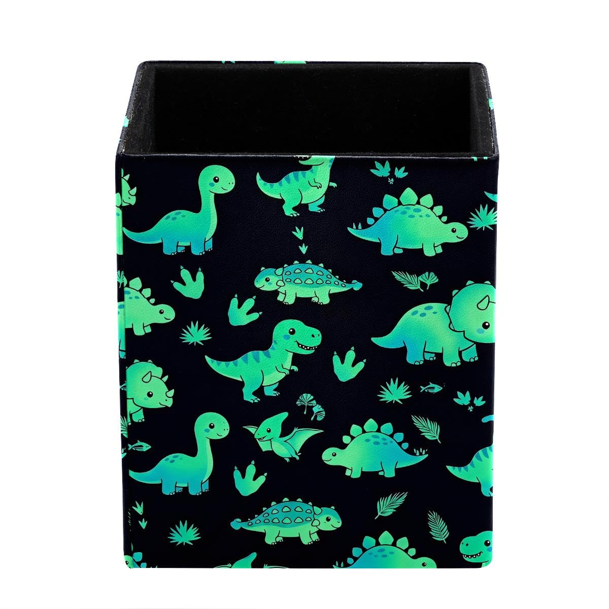 HEOEH Dinosaurs Pen Holder Pen Pot, Square Pencil Cup for Desk