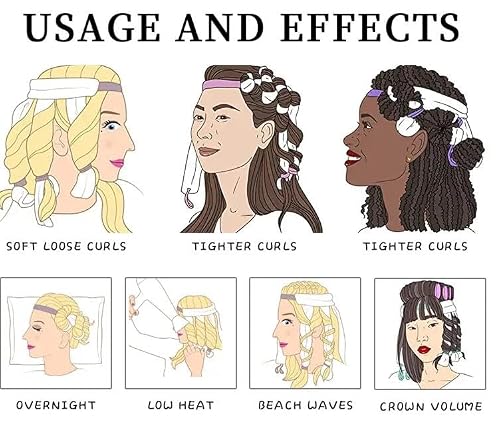 No Heat Hair Curler Headband for Long Hair, Satin Heatless Curling Rod with Adjustable Strap Overnight No Heat Curling Roller for Women and Girls Waves and Curls (Leopard Color) - Thumbnail 7