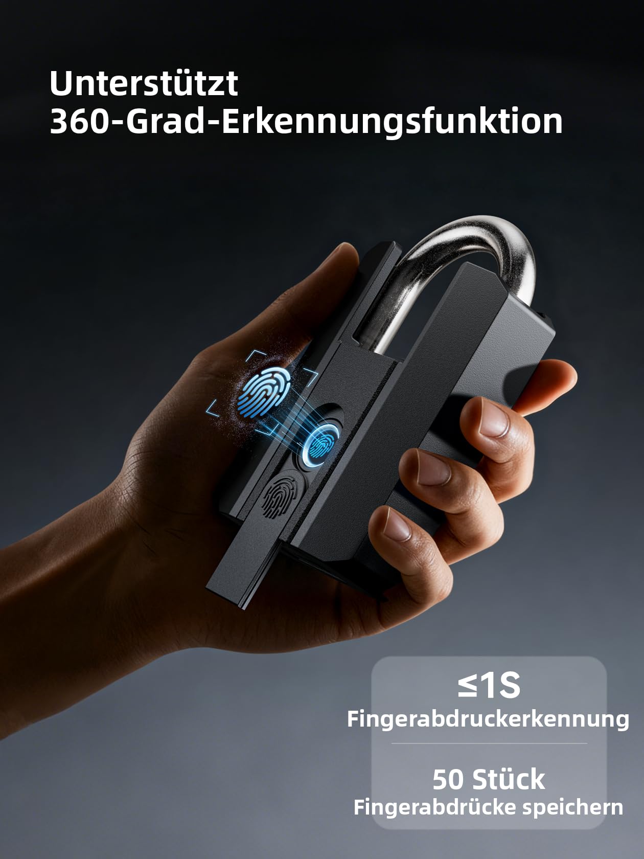 NexusLab Fingerabdruck-Vorhängeschloss mit App und Mesh, 4 Öffnungsmethoden, IP67 wasserdicht, USB-C wiederaufladbar, für bis zu 50 Fingerabdrücke, für Tor, Garage und Lager