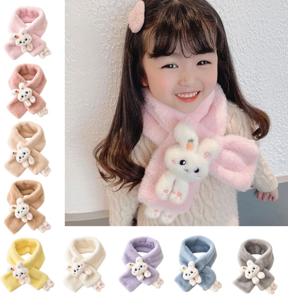 Windproof Toddler Furry Plush Neckerchief Warm Bib Bunny Scarf Plush Scarfs (light pink)