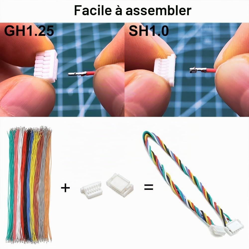Kit de câbles et connecteurs pré-sertis GH1.25 à SH1.0 compatible avec JST GH 1,25 mm et JST SH 1,0 mm pour Pixhawk Cube 6C 6X Pixhawk4