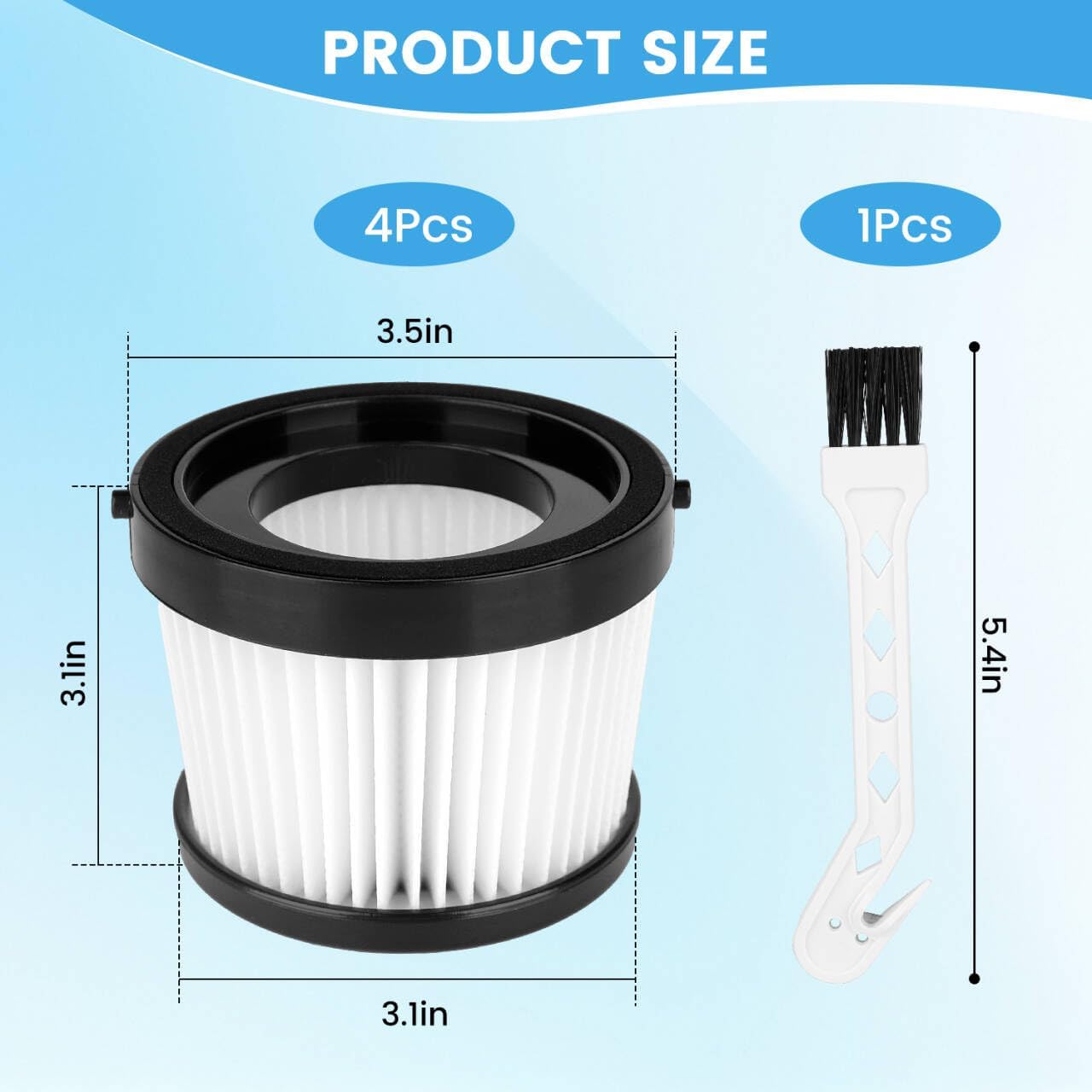 4 Pack DCV501HB DCV5011H Replacement Filters Attachment Compatible with DEWALT 20V Cordless Handheld Vacuum Cleaner, Washable Reusable Vacuum Filter with Brush for Home, Car, Office
