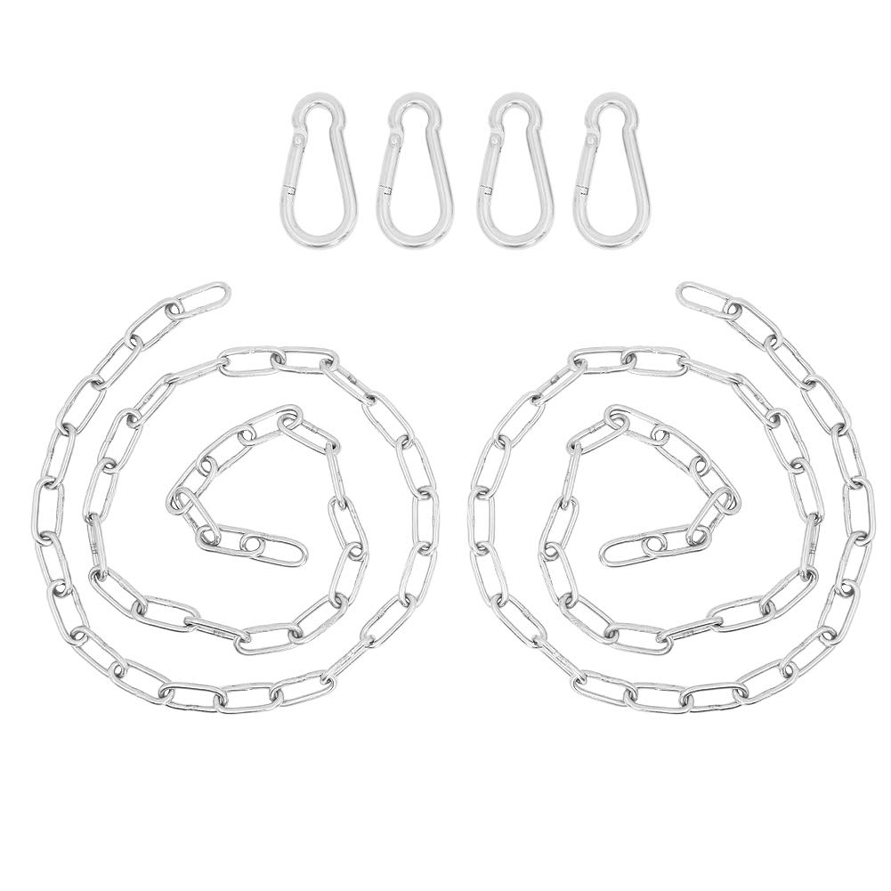 Geluode Silver 2 Pcs Meter Hanging Chair Chain With 4 Pcs Carabiners, Hanging Basket Chains Heavy Duty,Hammock Chain Stainless Steel For Garden Swing Chair Tree Swing Chandelier