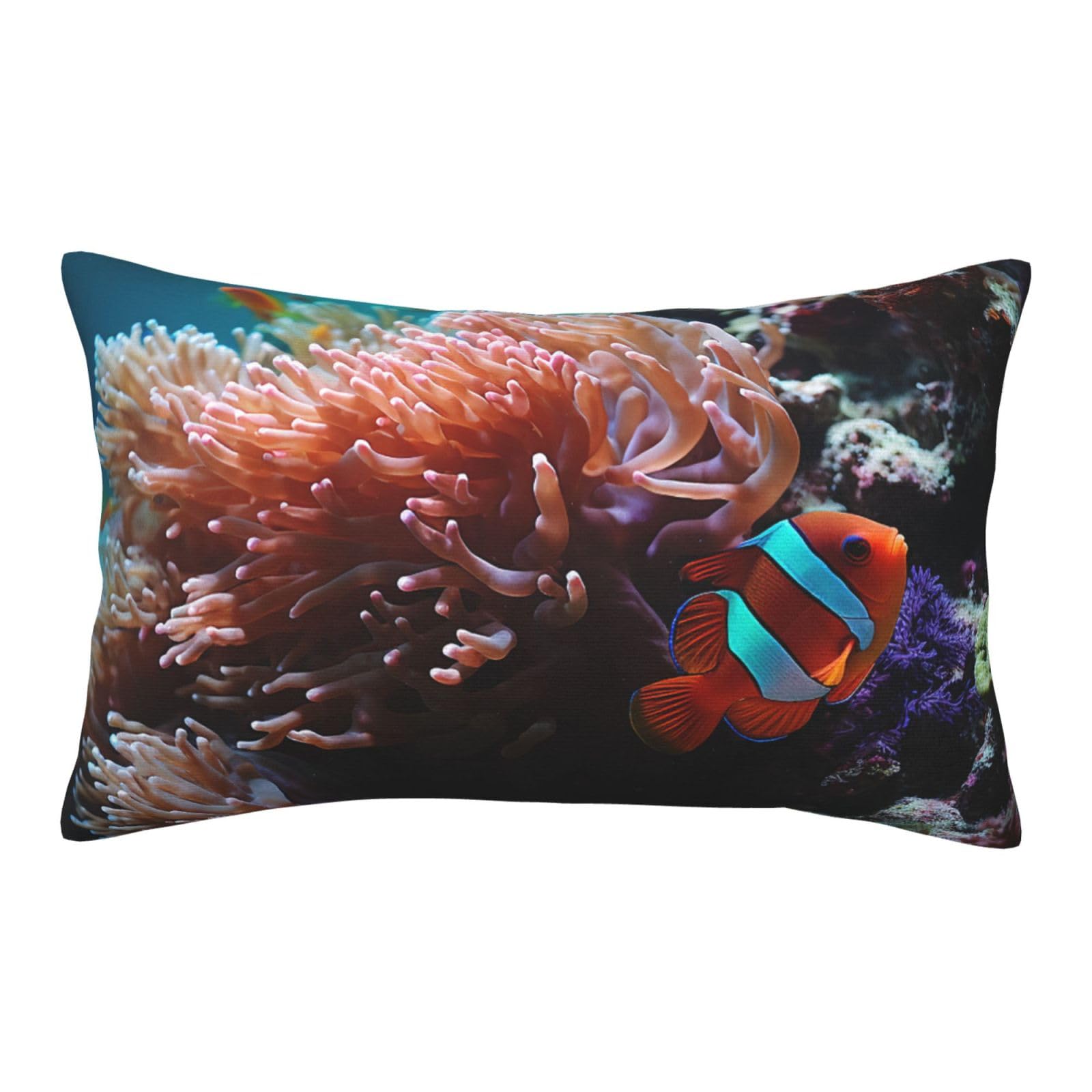 Velvet Pillowcases 14"x20" Ultra Soft Breathable Pillow Cases, Luxury Fuzzy Throw Pillow Covers with Zipper, Coral and Fish Pillow Shams All Seasons Decorative Cushion Cases for Couch